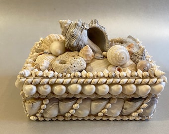 Handmade Seashell Treasure Box, Ornate Coastal Decor