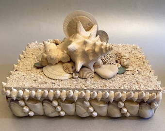 Handmade Shell Box, One of A Kind Seashell Treasure Box