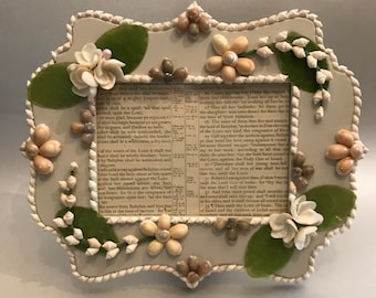 One of a Kind Handmade Seashell Picture Frame with Hand Picked Shells Floral Series