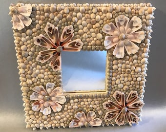 One of a Kind Handmade Seashell Mirror with Hand Picked Shells Floral Series