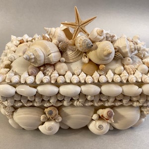 Handmade Shell Box, Embellished Seashell Box, Treasure Box, One of a Kind Shell Box