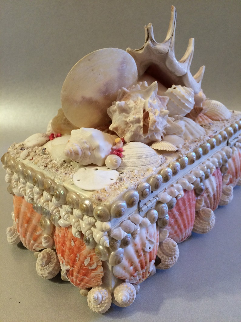 Handmade Shell Box Encrusted Treasure Box Beach Decor Ocean Etsy