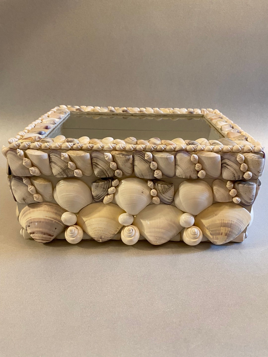 Handmade Embellished Seashell Box, Glass Top, Coastal Decor - Etsy