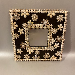 Handmade Seashell Mirror, Coastal Decor, 10.25" Square
