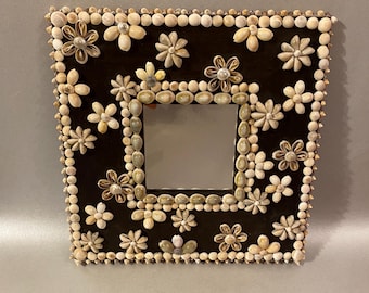 Handmade Seashell Mirror, Coastal Decor, 10.25" Square