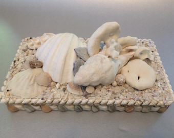 Handmade Shell Box, Ornate Encrusted Seashell Box