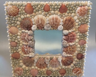 Handmade Seashell Mirror, Decorative Shell Mirror
