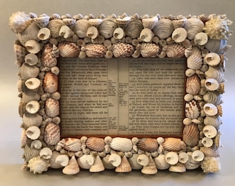 Handmade Shell Frame, Embellished Seashell Picture Frame, One of a Kind Sea Shell Photo Frame