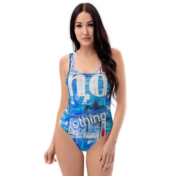 Clear BlueOne-Piece Designer Swimsuit with artist pattern - nothing