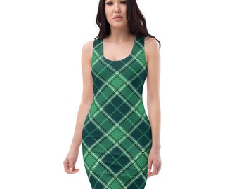 Diagonal green Tartan patterned Designer Shift Dress - tartan Gigi