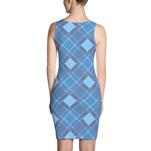 Diagonal blue Tartan Pattern on a Designer Shift Dress - tantan bo