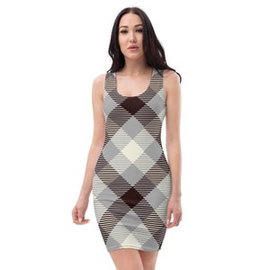 Black and white tartan patterned Designer Shift Dress - tartan Grace