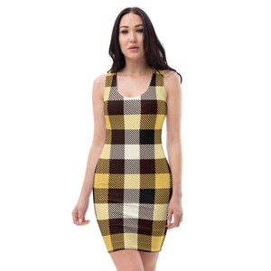 Classical Designer Shift Dress with black-golden yellow tartan - tartan bob