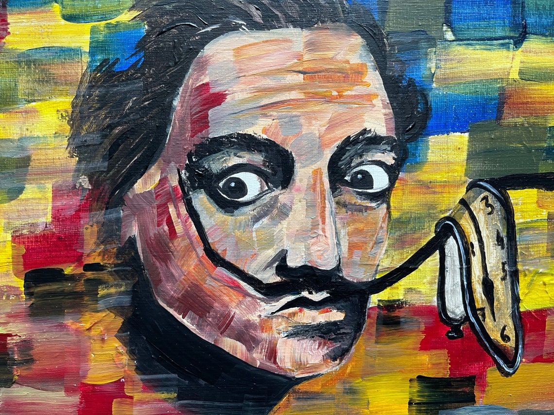 Abstract Painting On Canvas Salvador Dali Portrait Original Etsy