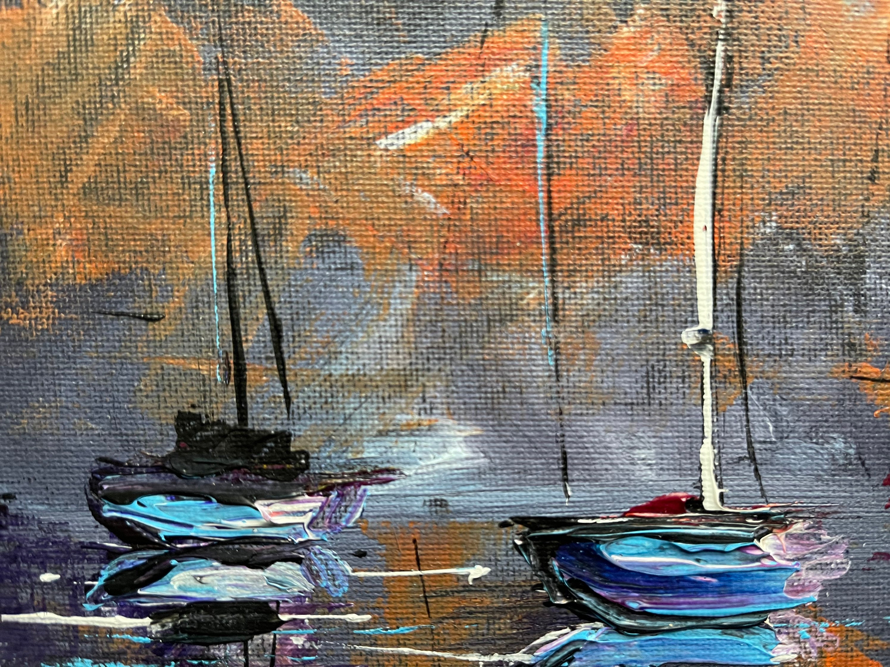 Abstract painting on canvas board Boats on Sea Original Etsy