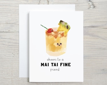 Zabawna karta Mai Tai Pun, karta dla najlepszego przyjaciela, pozdrowienia, urodziny, współpracownik, po prostu tak, dziękuję