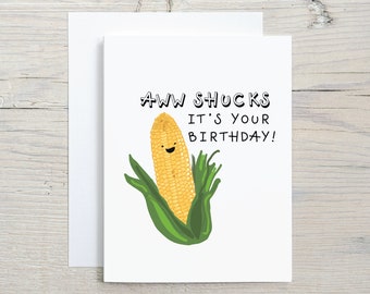 Funny Happy Birthday Pun Corn Card - Nerdy corny punny card - kid&#39;s birthday - food pun card, card for foodie, ear of corn card, dad joke