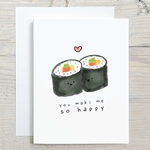 Tarjeta divertida de San Valentín con frase "Te amo", para aniversario y sushi maki: tarjeta para esposo, esposa, novia y novio: cita romántica nocturna