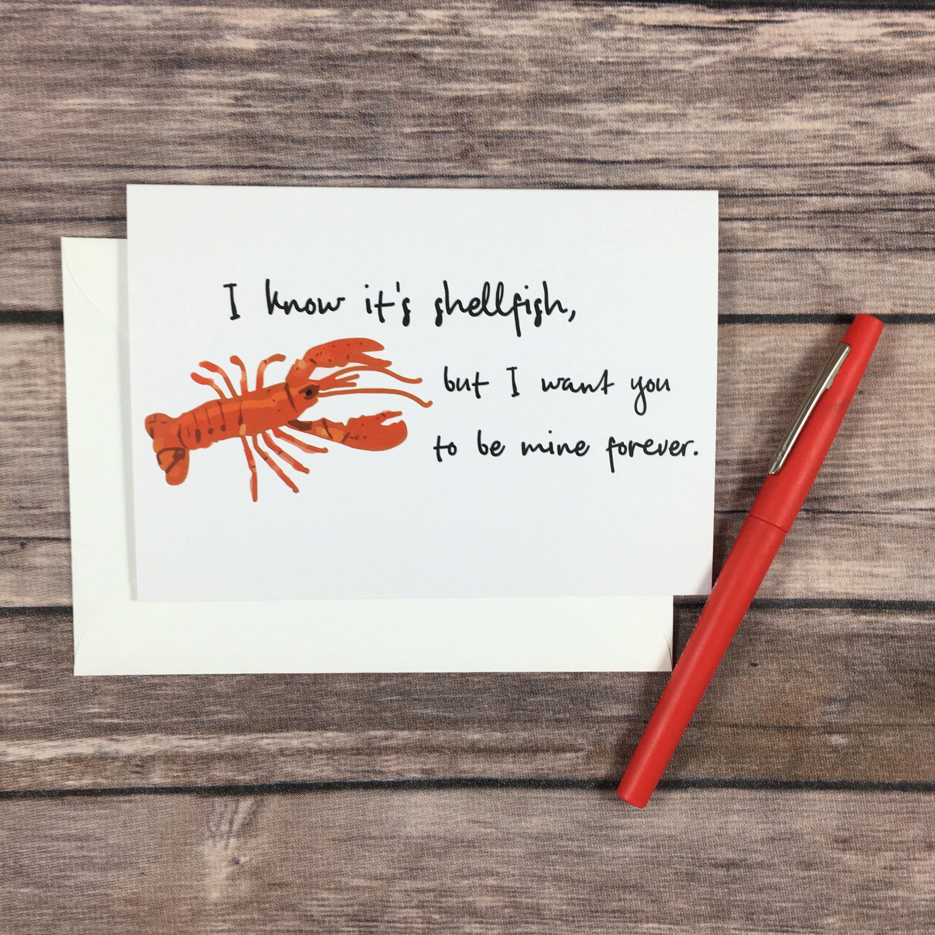 Funny Lobster Marry Me Love You Valentine Anniversary Pun Card Etsy