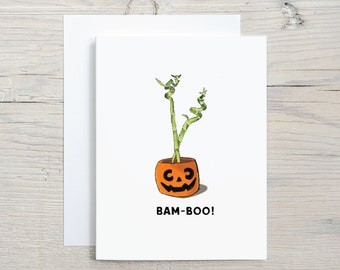 Funny Halloween Pun Bamboo Pumpkin Illustration Seasonal Card - happy halloween - thinking of you card - friendship card - best friend card
