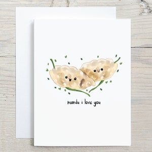 Tarjeta del día de San Valentín coreano, Mandu, dumpling de comida asiática, aniversario, cumpleaños, año nuevo lunar, kawaii