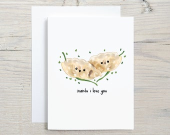 Korean Valentine's Day Card, Mandu, Asian food Dumpling, Anniversary, Birthday, lunar new year, kawaii