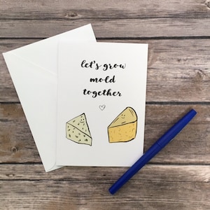 Tarjeta divertida de San Valentín con queso, envejezcamos juntos, te amo, tarjeta de aniversario, tarjeta para casarte conmigo, compromiso, queso azul, brie