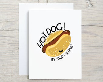 Funny Hot Dog Happy Birthday Card, Food Pun, Dad Joke, Meat lovers, Children's card, best friend, son, brother, nephew