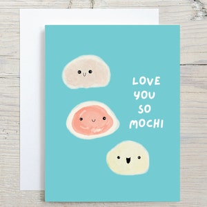 Carte de jeu de mots drôle de cuisine japonaise Love You So Mochi pour la Saint-Valentin, anniversaire, romantique, petite amie, petit ami, amitié, meilleur ami