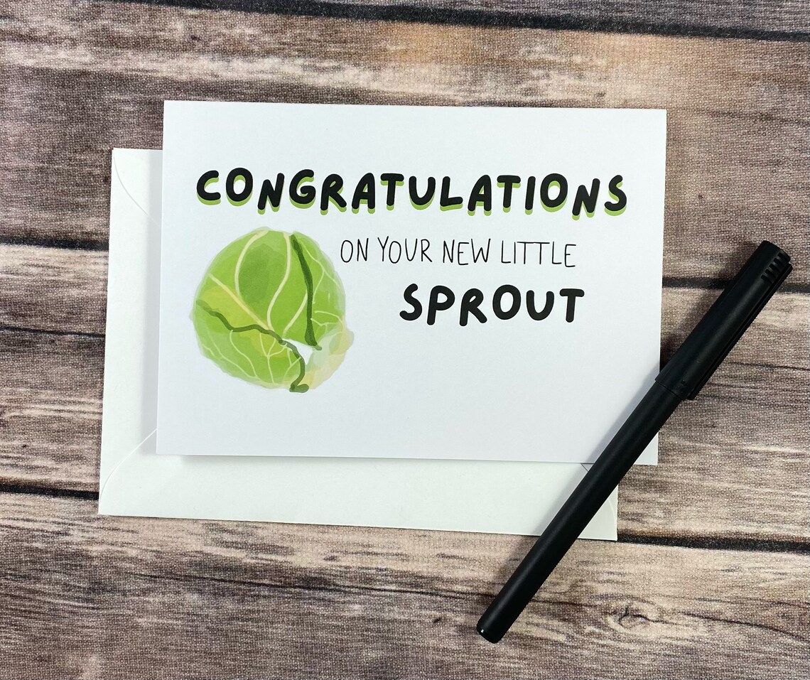 Cute Congratulations New Baby Sprout Pun Card Baby Shower Etsy UK