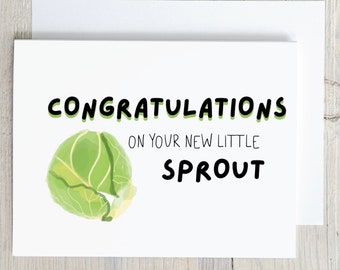 Baby congratulations card, new mom, pregnancy Card, little Brussel sprout, baby shower