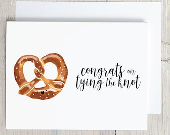 Funny Congrats on Tying the Knot Pretzel Food Pun Wedding Card - engagement card - happy couple card - bride and groom card - mr and mrs