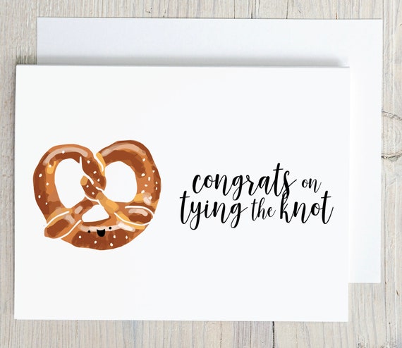 Funny Congrats on Tying the Knot Pretzel Food Pun Wedding Card