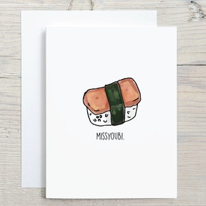 Cartão engraçado de spam de longa distância Musubi Miss You - Pensando em você - Cartão de amor para namorado namorada - cartão de amizade - militar - havaiano