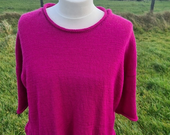 Cropped Boxy Lace Sweater Jumper hand knit in super soft Merino XL - XXL