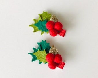 Christmas hair clips Christmas holly hair clips Christmas hair bows holly hair bows toddler hair clips winter hair clips