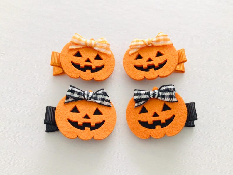 Pinzas para coletas seguras para bebés, pinzas para el cabello de Halloween, lazos de otoño para niñas, lazos para coletas de fieltro con forma de calabaza, pinzas para el cabello para niñas pequeñas, regalo para el cabello imagen 6