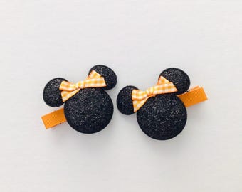 Pinzas para el cabello de Halloween para niñas, lazos para el cabello de otoño, pinzas para el cabello inspiradas en ratones, pinza para el cabello con lazo de cuadros naranjas, accesorios de Halloween para niñas pequeñas, regalo
