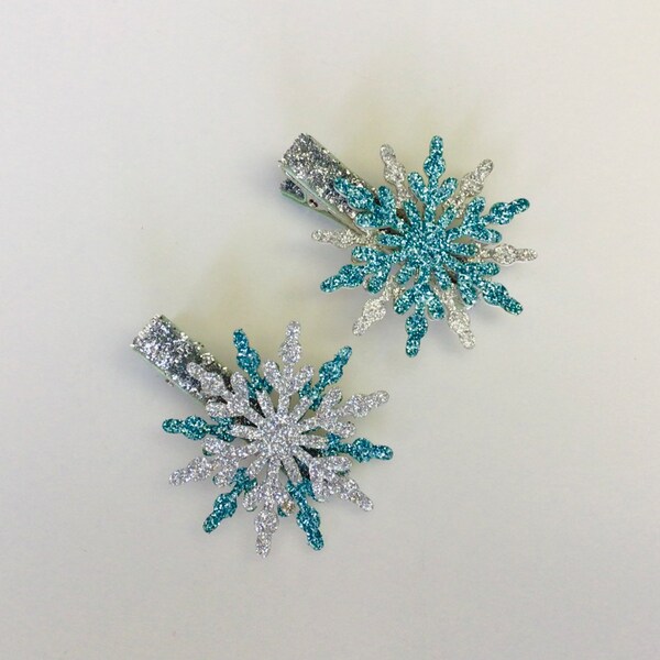 Snowflake hair clips snowflake barrettes winter hair clips glitter felt snowflakes Christmas hair clip snowflake bows girls hair clips