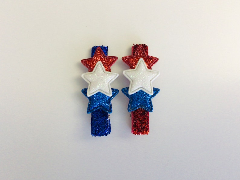 4th of July hair clip Memorial Day hair clip toddler hair clip girls bow clip American flag bows patriotic hair clips glitter star hair bows bild 5
