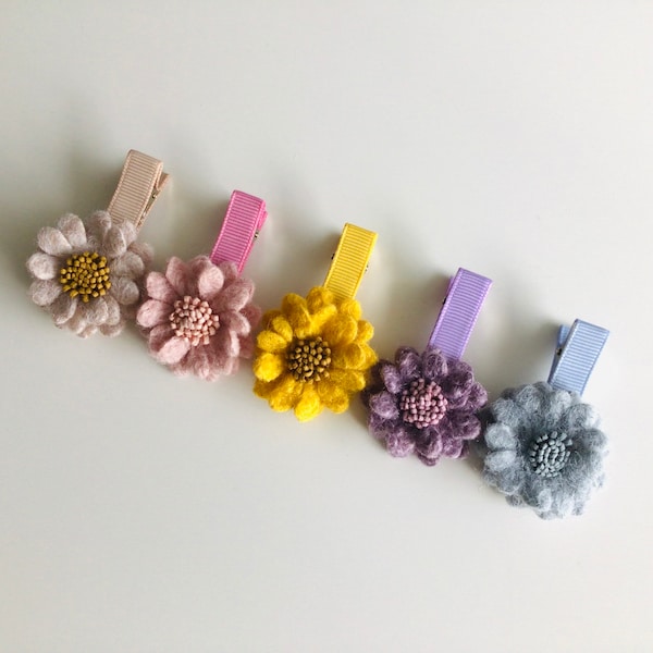Fully lined hair clips toddler hair clips baby hair clips wool mix fabric flower hair clips fall hair clips winter hair clips