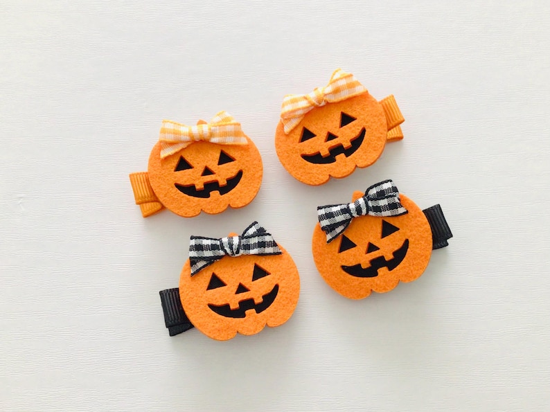 Pinzas para coletas seguras para bebés, pinzas para el cabello de Halloween, lazos de otoño para niñas, lazos para coletas de fieltro con forma de calabaza, pinzas para el cabello para niñas pequeñas, regalo para el cabello imagen 2