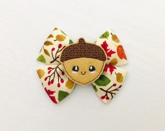 Fall hair bow girls hair bow acorn bow clip Autumn hair bow toddler hair clip girls hair clip girls Fall hair accessories felt hair clip