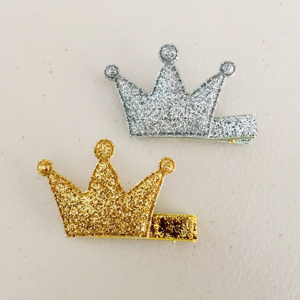 Glitter crown hair clips mini crown hair clips gold crown hair clip silver crown hair clip girls birthday hair clips glitter hair clips