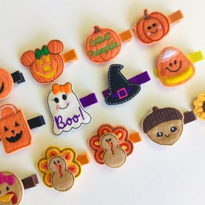 Fully lined hair clips Halloween hair clips felt hair clips toddler hair clips Thanksgiving hair clips baby hair clips fall hair clips