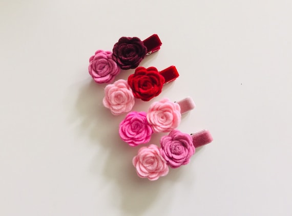 Fully lined velvet hair clip wool blend felt flower hair clip toddler hair clips velvet hair bows Valentine’s Day hair clips girls hair clip