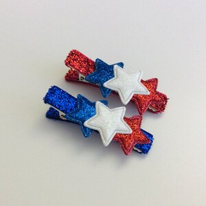 4th of July hair clip Memorial Day hair clip toddler hair clip girls bow clip American flag bows patriotic hair clips glitter star hair bows bild 3