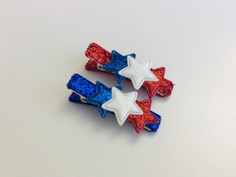 4th of July hair clip Memorial Day hair clip toddler hair clip girls bow clip American flag bows patriotic hair clips glitter star hair bows bild 3