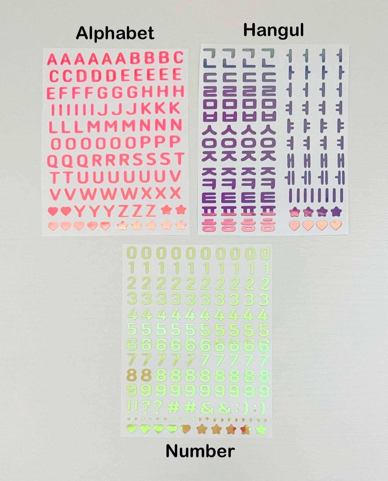 Holographic Hangul Alphabet Number Sticker Sheet Kpop Lightstick Decal ...