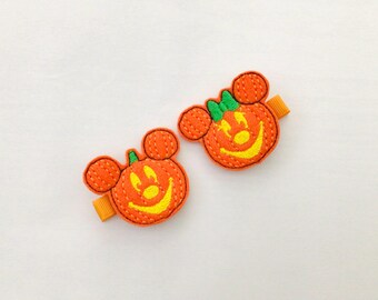 Pigtail hair clips Halloween hair clips toddler hair bows pumpkin hair bows baby hair clips girls pigtail bow clips Fall Halloween hair bows